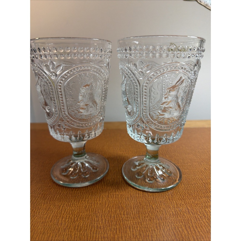 EASTER BUNNY Hobnail Drinking Glasses Embossed 2 Vintage Style Retro New